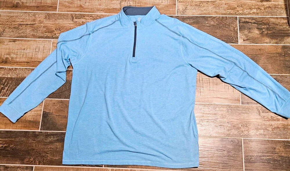 tasc Men's XL Blue Regular Fit 1/4 Zip Mock Neck Long Sleeve Cotton Blend. 206